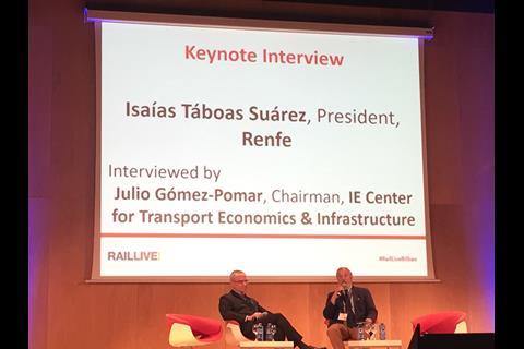RENFE will be adopting an ‘unprecedented and pro-active’ approach to international expansion, President Isaías Táboas Suárez told the Rail Live trade show in Bilbao.